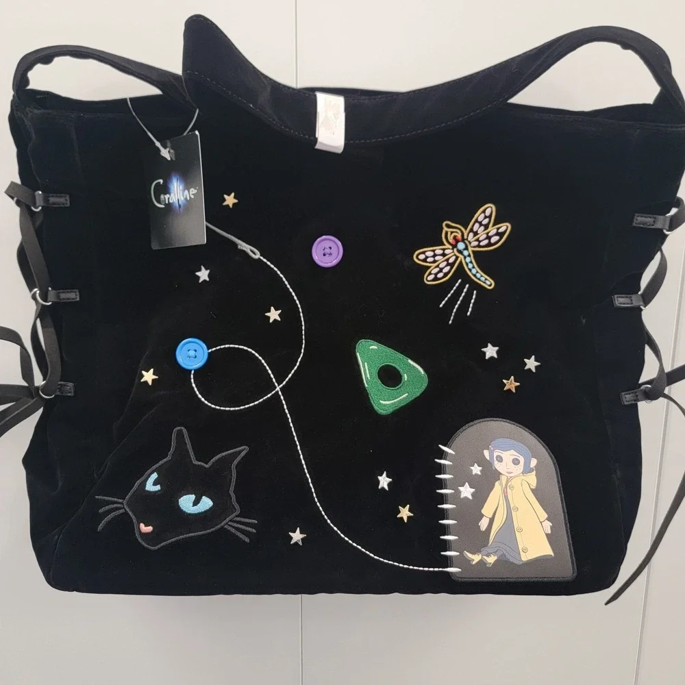 NEW! Her‎ Universe Coraline Icon Embroidered Hobo Shoulder Bag Velour